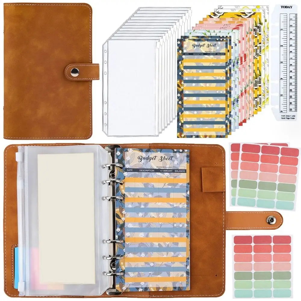 PU A6 Soft Budget Binder Planner Colorful 6 Hole Binder Pockets A6 Handbook Storage Bag Savings Money