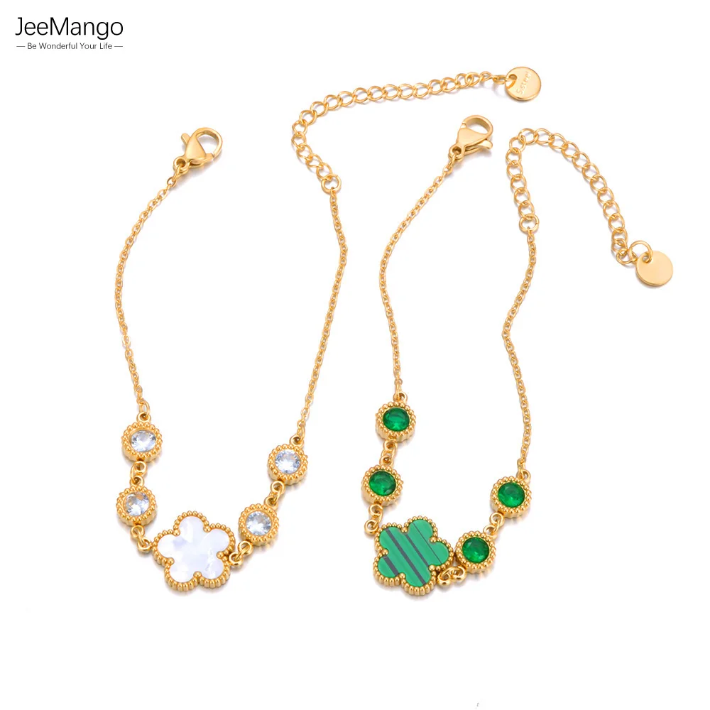 JeeMango 316L Stainless Steel Five Leaf Flower Charm Bracelet For Women Trendy Natural Shell Exquisite Summer Jewelry JB24001