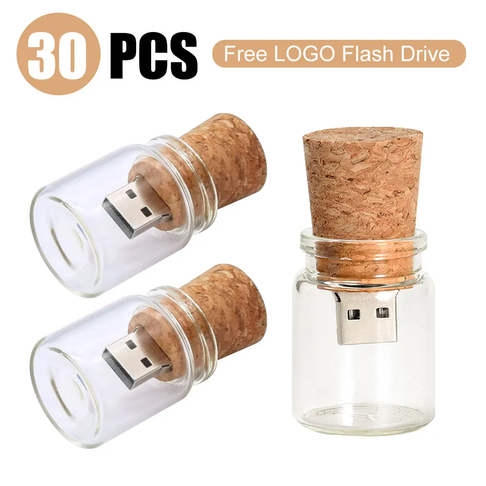 

30pcs/lot New Drift Bottle Usb 2.0 Flash Drives Glass Wooden Cork Pendrive 128GB 16GB 32GB 64GB 8GB 4GB U Disk Free Custom LOGO