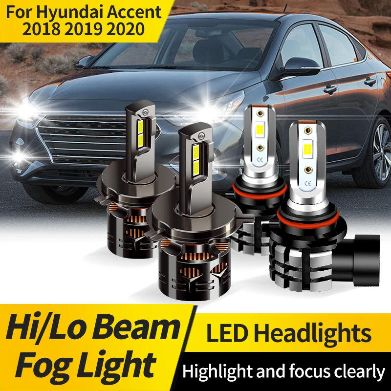 

2PCS H4 LED Headlight Bulb Super Bright CSP HB2 Hi/Lo Beam Lamp 9006 HB4 Fog Light Auto Headlamp For Hyundai Accent 2018-2020