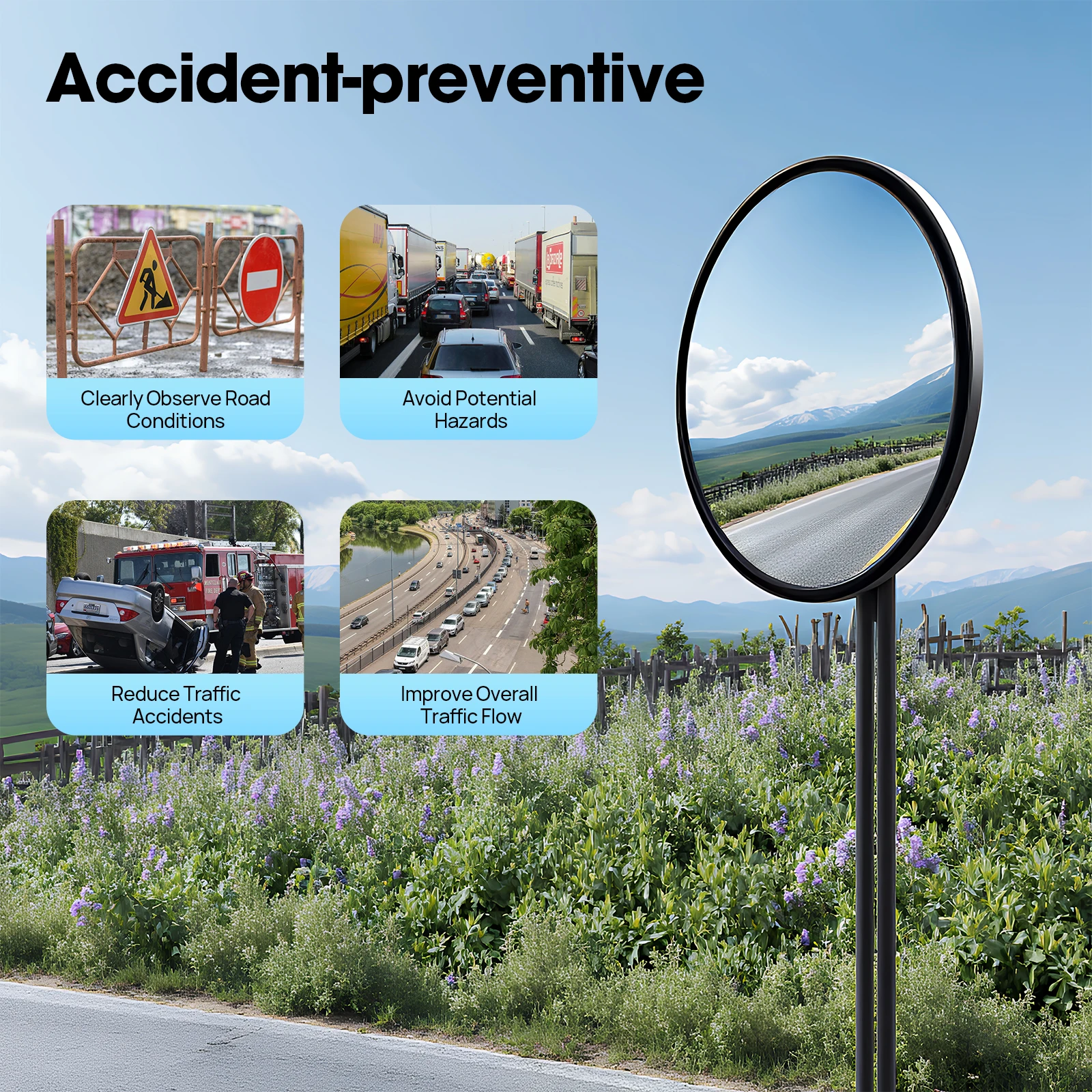 Convex Safety Mirror 30cm Diameter 135° Wide Angle Traffic Mirror for Warehouse Parking Lot Blind Corner