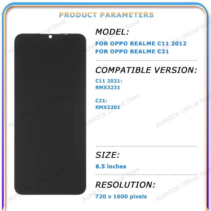IPS LCD For Oppo Realme C11 2021 RMX2001 C21 RMX3201 LCD Display Touch Screen Assembly Digitizer With Frame 6.52 LCD Repair Part