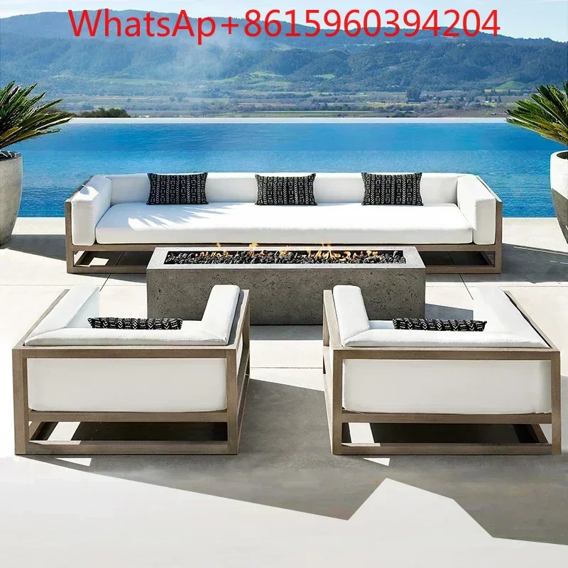 Outdoor sofa courtyard terrace villa sales office garden hotel balcony leisure aluminum alloy wood grain outdoor combination