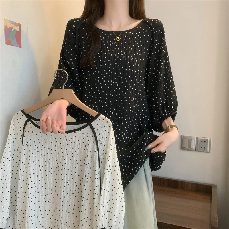 

Summer New Design Sense Polka Dot Loose Plus Size Casual Top Chiffon Blouse