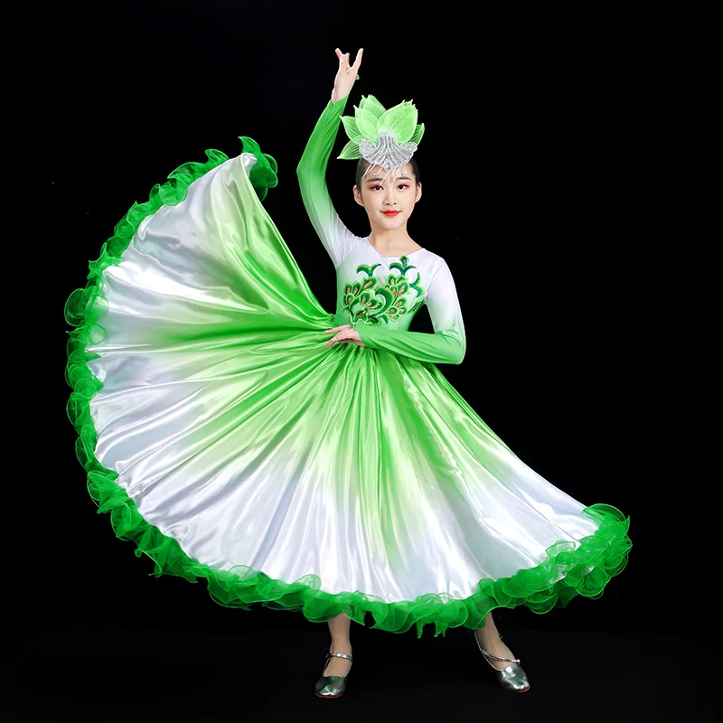 Dziewczęce hiszpańskie sukienki do tańca Flamenco 360/540/720 stopni puszysta duża spódnica typu swing chór otwarcie taniec występ na scenie kostium