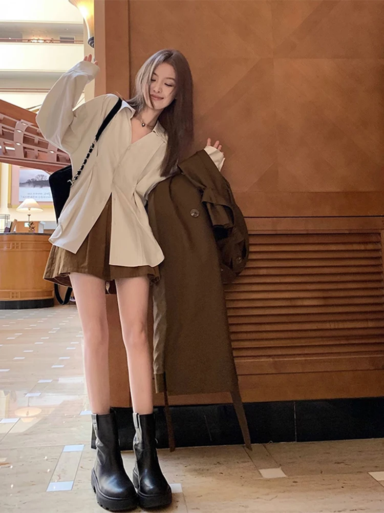 

Women's V-Neck Shirt Waist-Cinching Inner Wear Base Layer Shirt Outerwear Autumn Winter Loose Fit Long Sleeve Button-Up