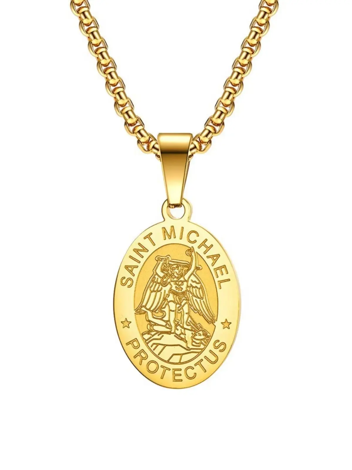 Heiliger Michael Erzengel Medaillon Protectus Anhänger Halskette für Männer Amulett Edelstahl Schmuck Geschenk – Detail 2