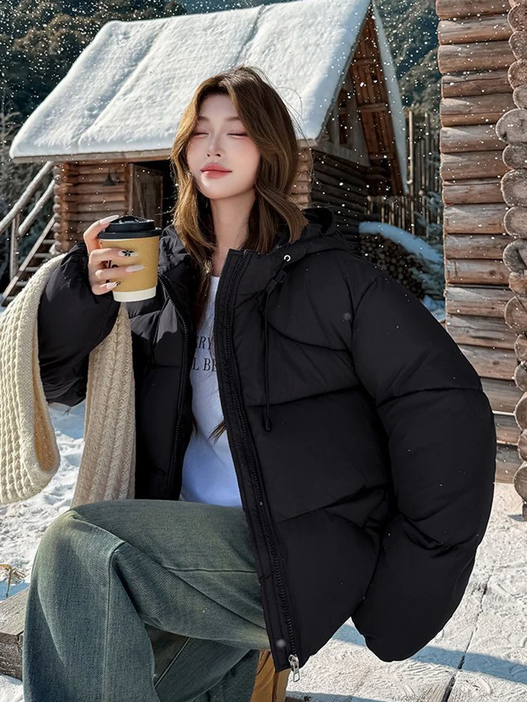 

Zoki зимние теплые черные парки женские свободные в консервативном стиле милое пышное пальто модная женская корейская хлопковая куртка с капюшоном и длинным рукавом