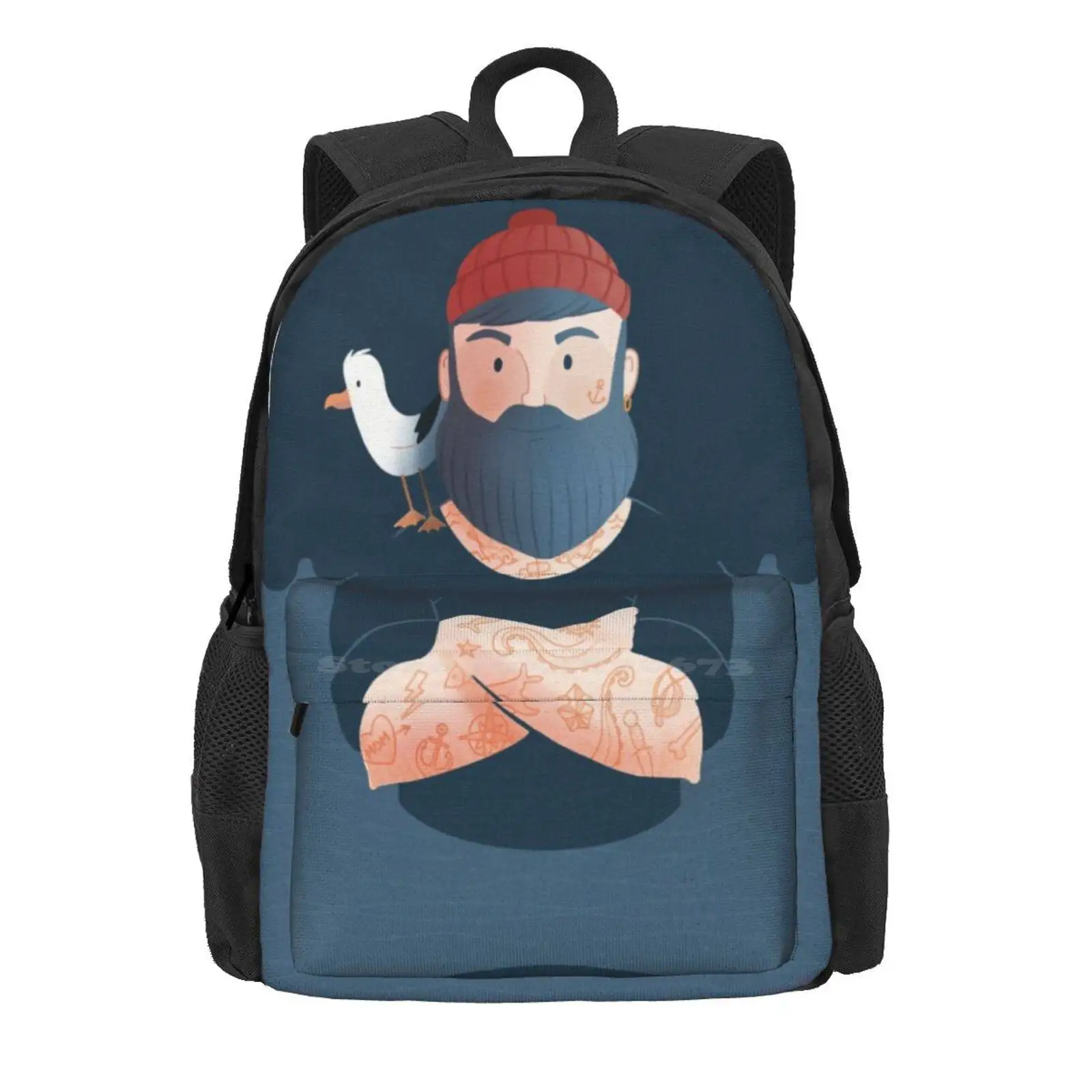 Sailor & Seagull Hot Sale Schoolbag Backpack Fashion Bags Sailor Tattoo Anchor Seagull Ocean Red Hipster Wave Beard Fisherman