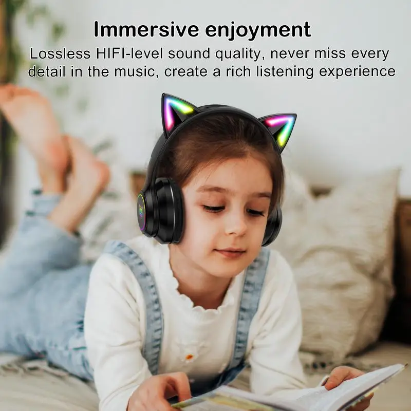 

K9 Cat Ear Headphones with RGB LED Light Flexible Mic Gaming Headset 7.1 Surround Computer Earphones for PC Gamer