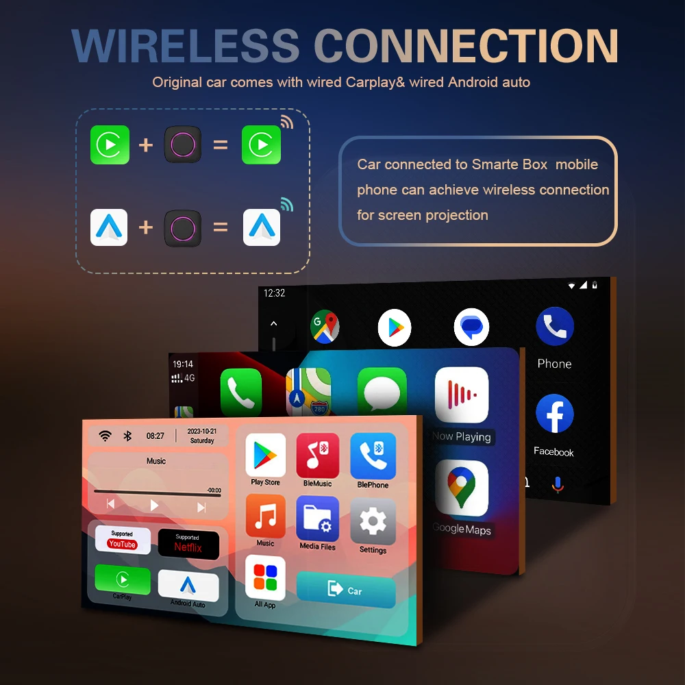 محول CarPlay اللاسلكي Android صندوق التلفزيون السلكي إلى السيارة اللاسلكية تشغيل Android Auto محول HDMI صندوق بث الفيديو لسيارة OEM AI #2