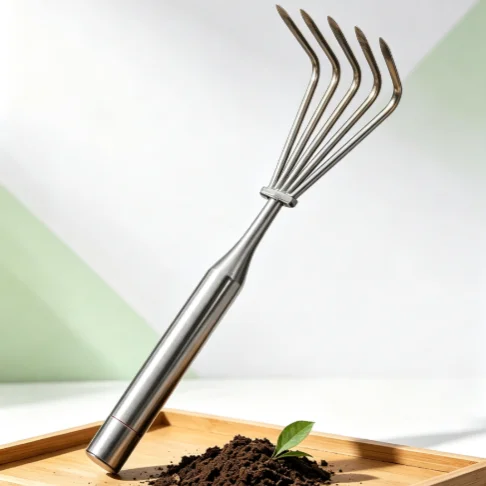 Mini Stainless Steel Multi Claw Hand Rake Integrated Metal Handle For Soil Loosening Weeding Raking Yard Plant Care