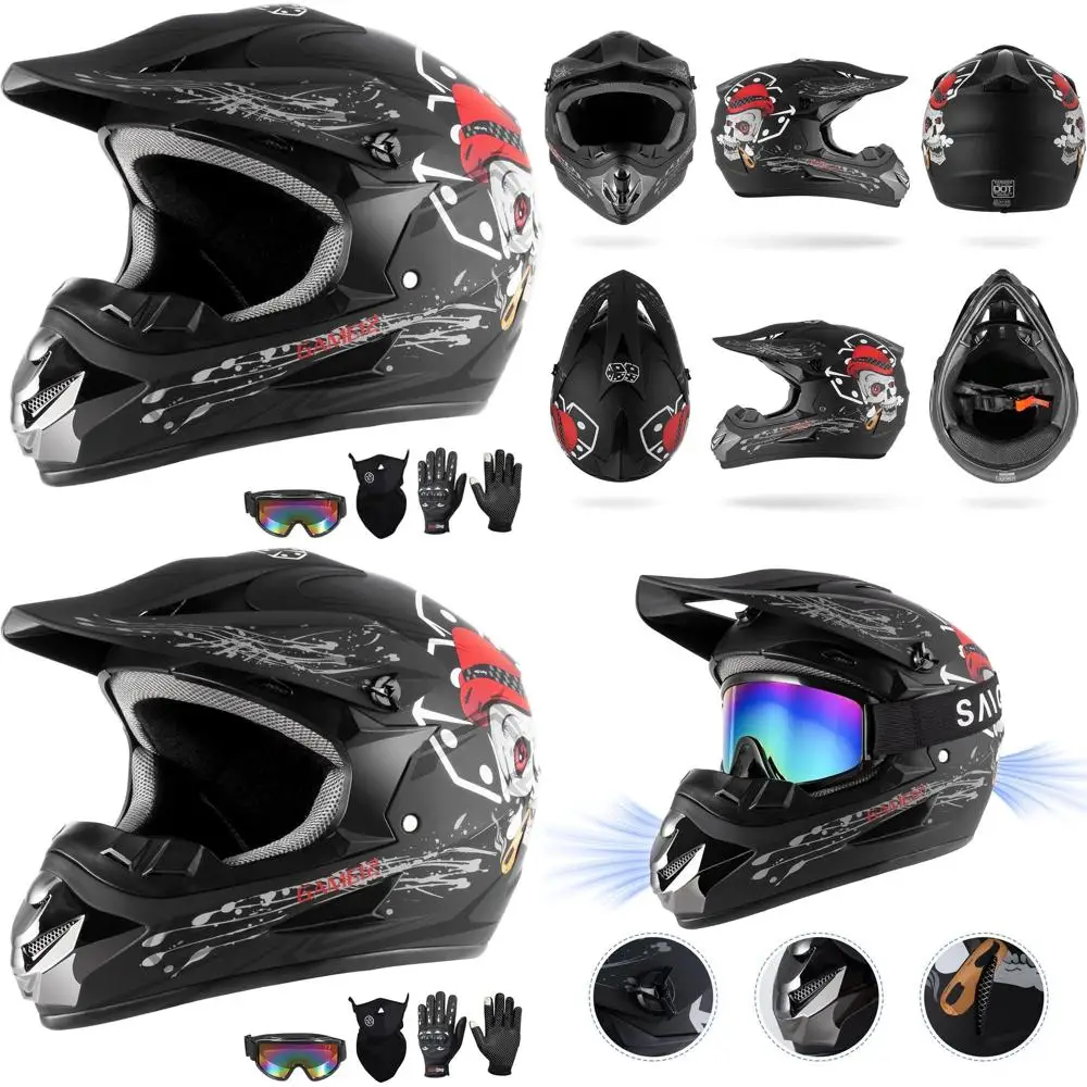 

Youth Dirt Bike Motocross Helmet Set with Goggles, Gloves, Face Mask - DOT Approved Full Face Helmet for Boys, Suitable for ATV,