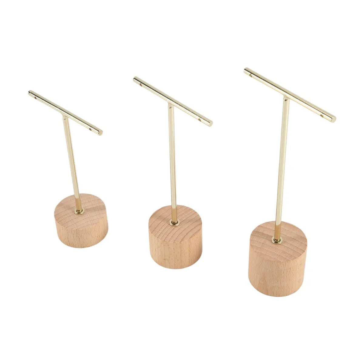 A50U 3Pcs T Bar Earring Display Stand with Wooden Base Jewelry Holders Hanging Jewelry Organizer for Photography Props B