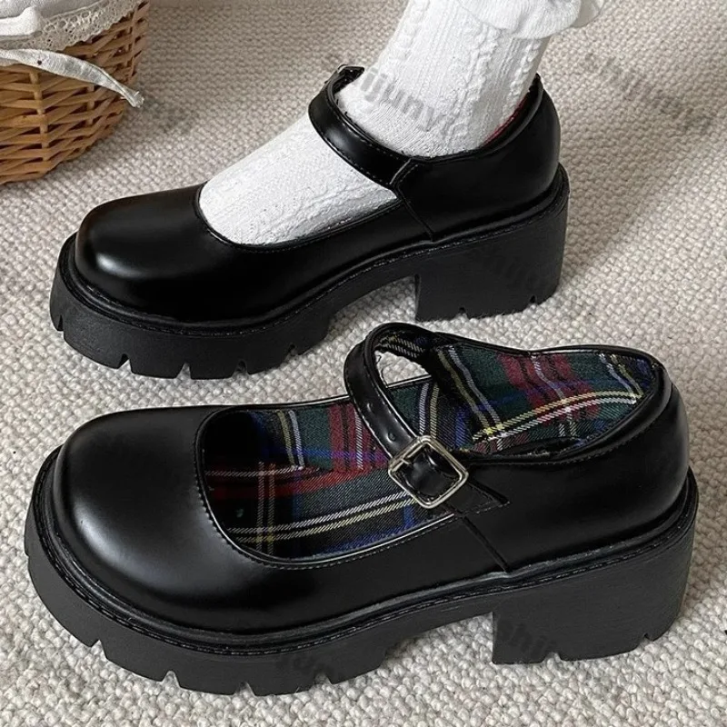 

2026 Summer New Arrivals Fashion Woman Casual Leather Shoes Daily Concise Solid Mary Jane Shoes Hard Wearing Chunky Heel Pumps