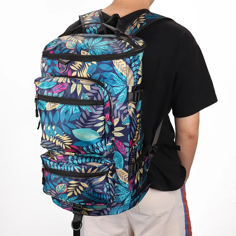 Travel Backpack Leaves Printing Graffiti Large Bucket Luggage Shoulder Bag Men Women School Pack Rucksack With Shoes Pocket