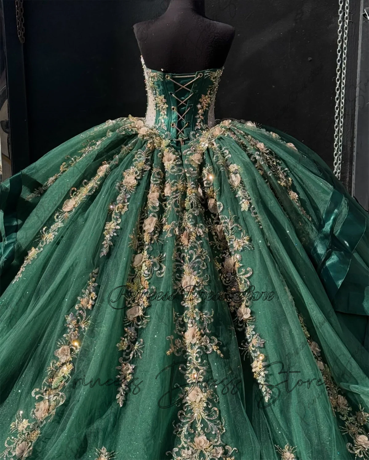 Customized 3D Flower Quinceanera Dress Ball Gown Gold Lace Applique Beaded Corset Sweet 16 Vestidos De XV 15 Anos