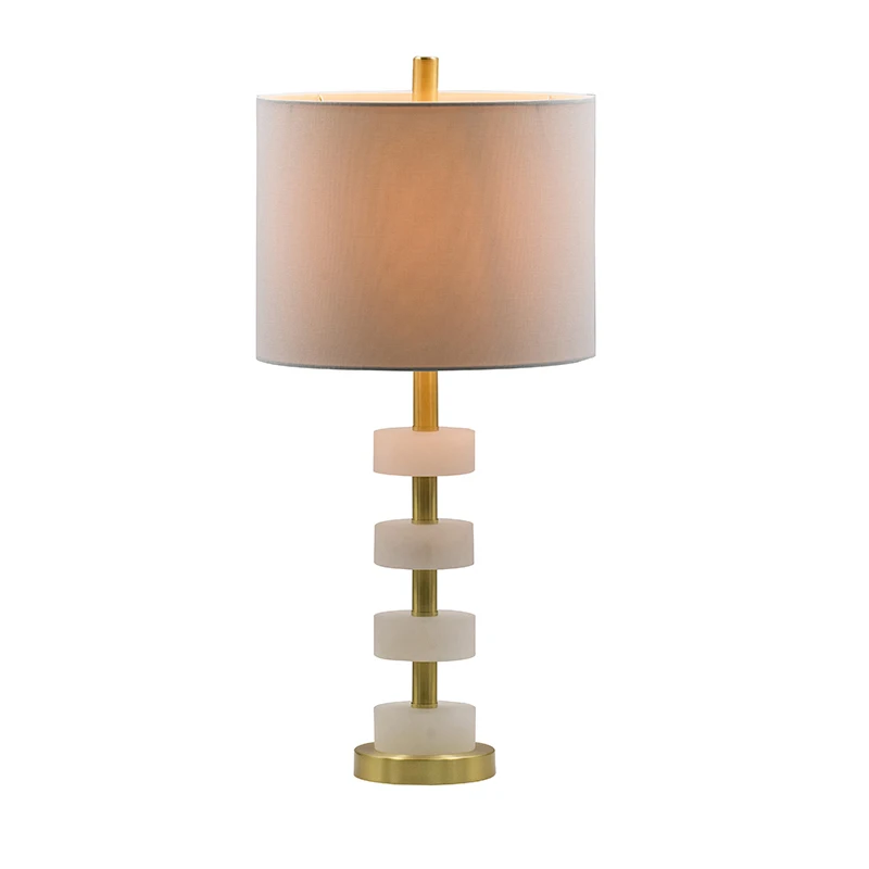 Assembly Balance modern Base Brass Fabric Lamp Look Modern Round White 13x13x26 Marble Table Lamp