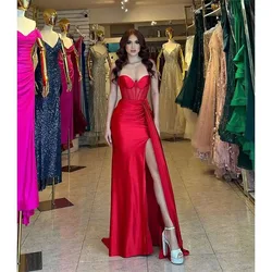 Sexy Red Mermaid Prom Dress Long Sweetheart Draped Floor Length High Side Split Pageant Party Birthday Evening Dresses