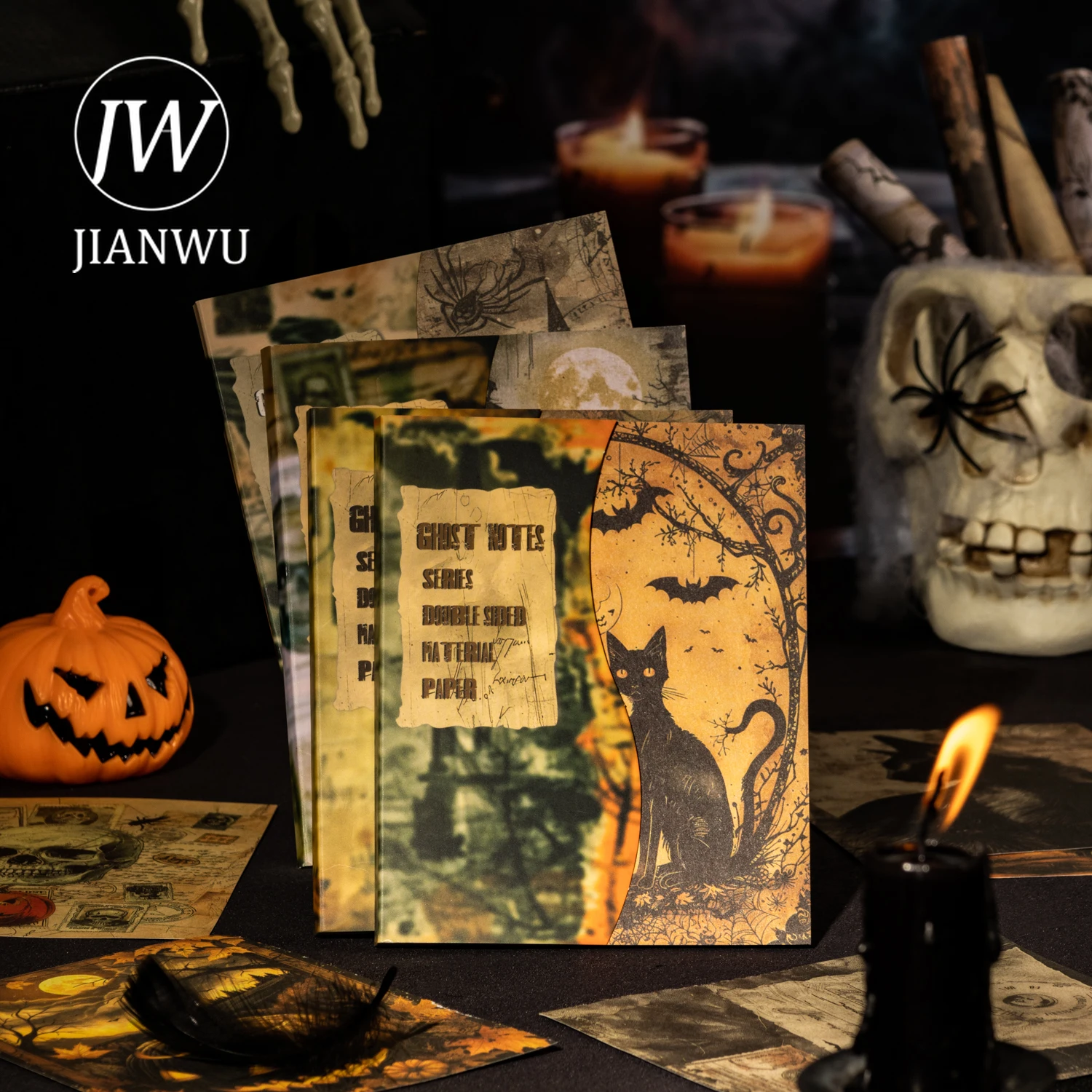 JIANWU Ghost Notes Series Vintage Dark Skull Landscape Collage Scrapbook Material Paper Creative DIY Junk Journal Stationery