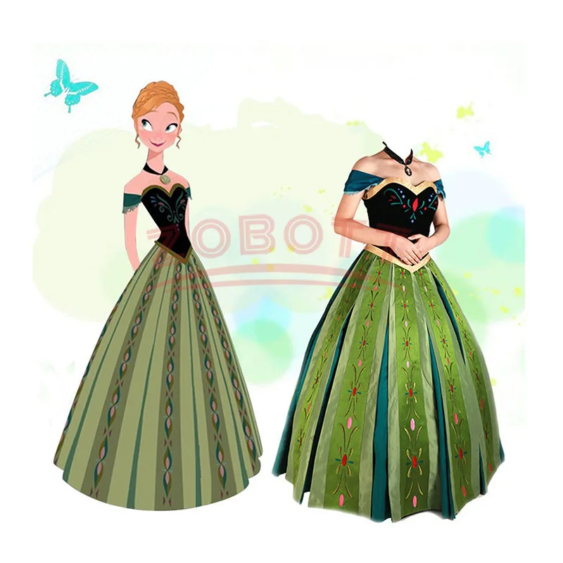 Disfraz de Anna de Frozen para mujer, traje de princesa de película, vestido de Anime para adultos, ropa, collar, fiesta de Carnaval