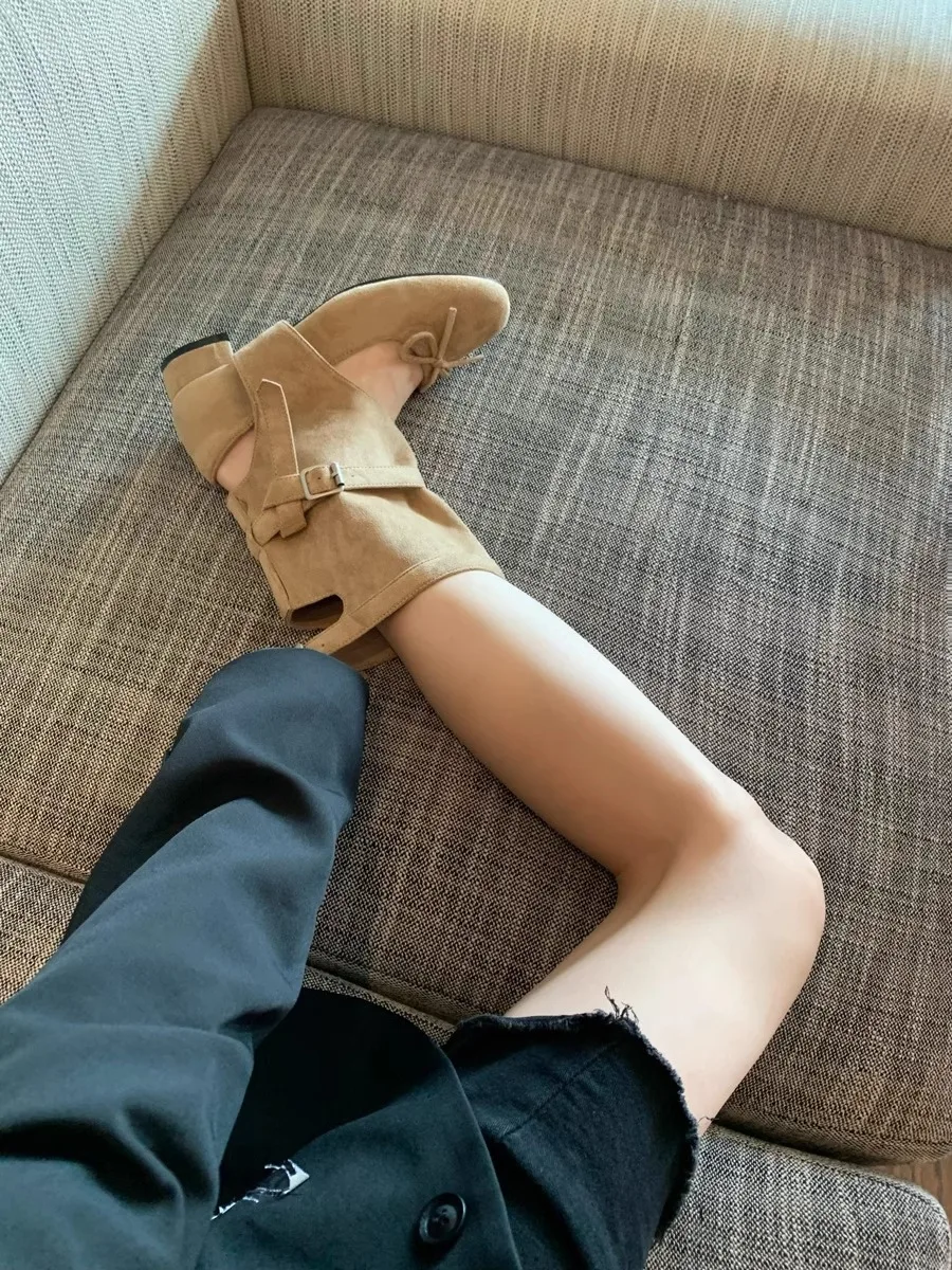 Maillard Boots Women's 2025 Spring/Summer New Design Round Toe Bow Versatile Thick-heeled Cool Boots Ballet Single Shoes