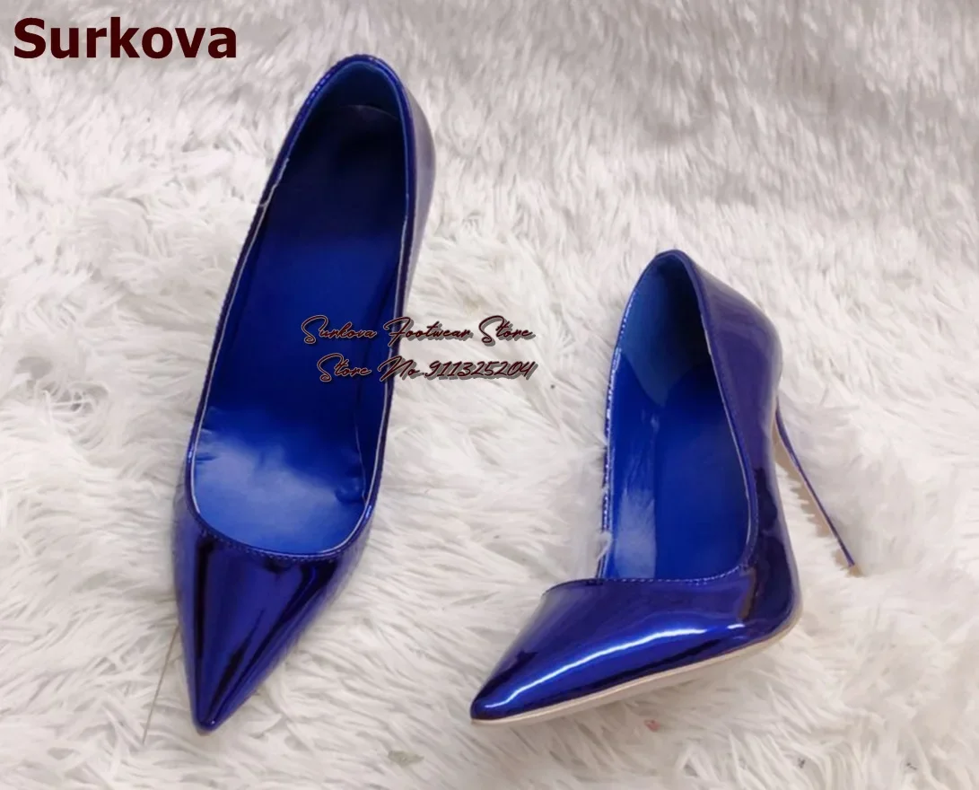 Surkova – chaussures holographiques irisées en cuir verni violet 12cm 10cm 8cm, escarpins à bout pointu brillant et à talons aiguilles, US13