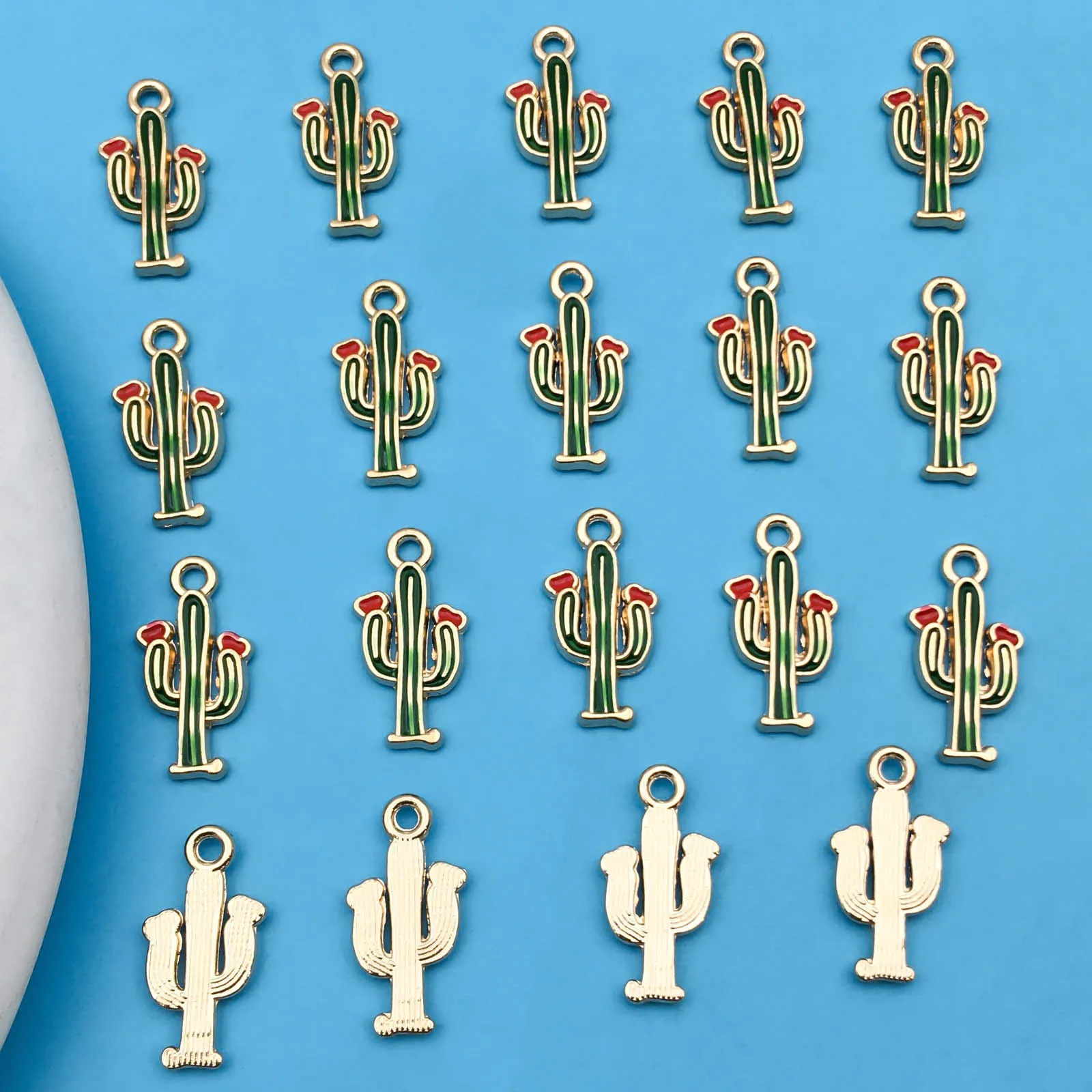 10/20Pcs Cartoon Enamel Cactus Charm For DIY Jewelry Making Earrings Bracelet Necklace Handmade Jewelry Accessories