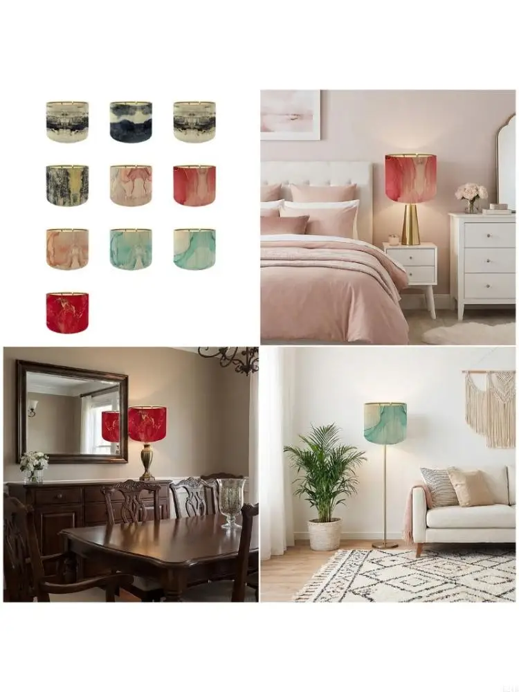 

Removable Shade Marble Print Floor Fixture Shade for Table Lights Bamboo and Iron Texture Long Lasting Home Decorating