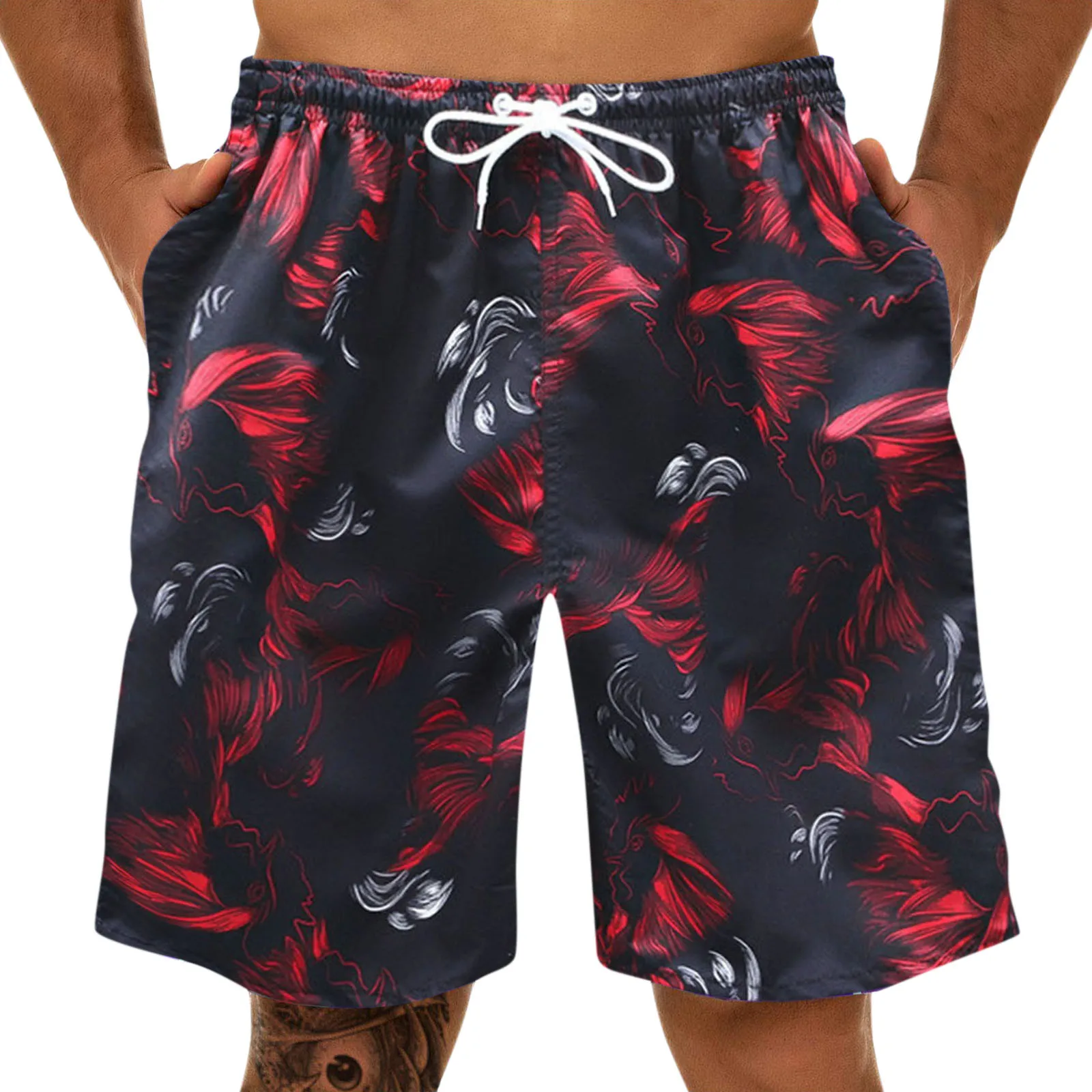 Summer Printed Beach Shorts For Men Fashion Sports Cargo Pants Straight Leg Loose Shorts Drawstring Elastic Waisted Trousers