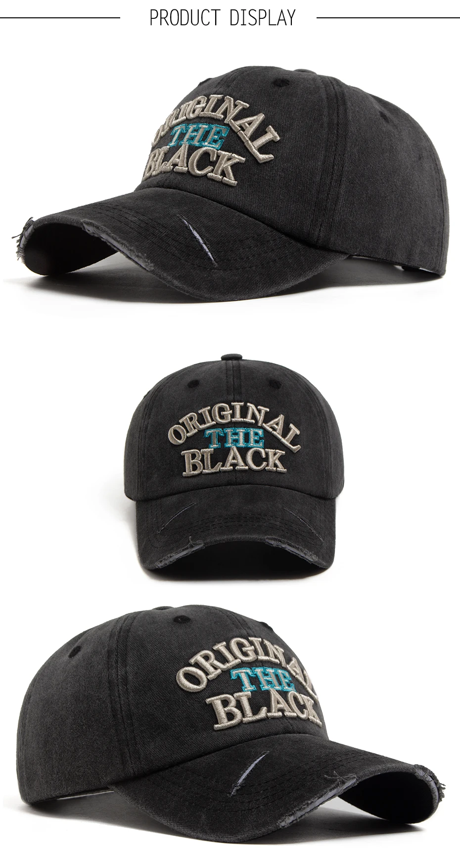 Vintage Baseballkappe für Herren und Damen mit Buchstaben-Stickerei, Snapback, Frühling/Sommer, gewaschene Baumwolle, Visor, modische Kappen für den Alltag. – Detail 4