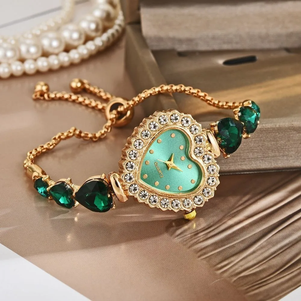 Adjustable Quartz Women's Watch Waterproof Alloy Heart-shaped Bracelet Watch Elegant Exquisite Sparkling Watch Fashionable