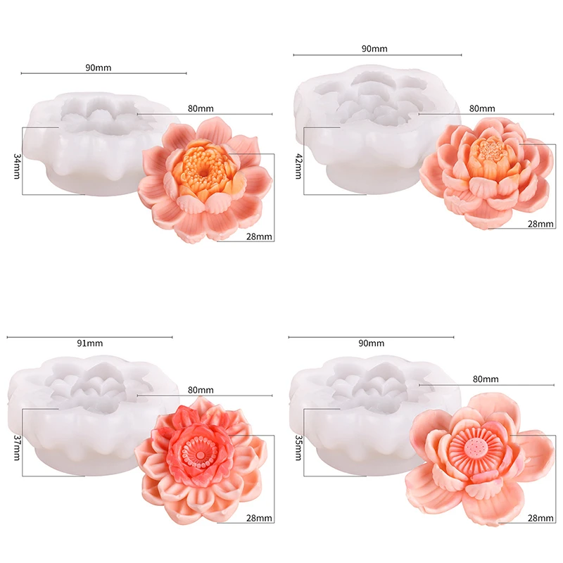 Moldes de silicona de loto 3D para manualidades, flores, Fondant, magdalenas, Chocolate, dulces, helado, azúcar, postres, vela, jabón, molde de resina de yeso