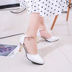 Comemore 2023 Women Classic Wedding Bride White Buckle Strap High Heel Woman Shoes Ladies Pink Comfort Stiletto Sexy Party Heels