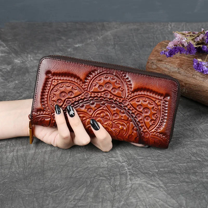 

Genuine Leather Wallet Clutch Bag For Women ID/Credit Card Cash Holder Retro Lady Female Real Cowhide Money Bags Wrist Purse