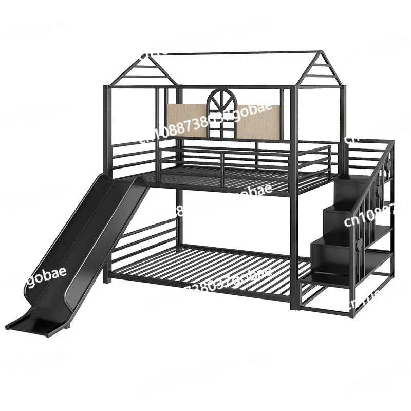 Children's Bed Is Bunk, Two-storey High and Low Mother-in-one Bed with Slide Combination Ladder Cabinet