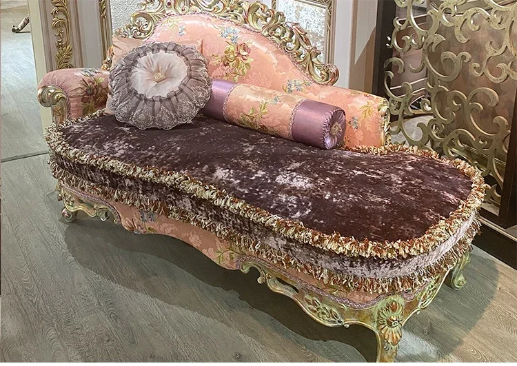 

European classical solid wood carving flower beauty couch French court style retro embroidery fabric princess chair