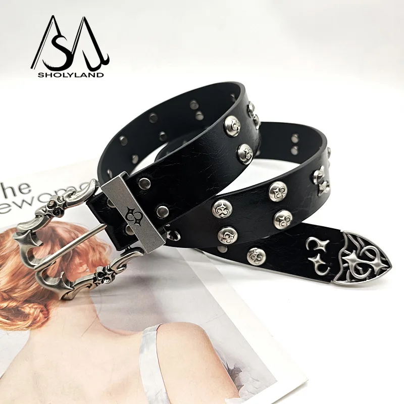 Unique and Creative Men's Belt with Niche Design Gemini Cross Star Street Rock Harley Motorcycle Retro Trend Y2K Belt