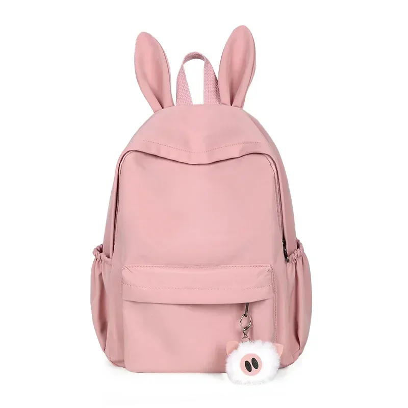 Pink Color Teen School Bag For Girls Backpack Women Bookbags Middle Student Schoolbag Large Black Cute Rabbit Ears Nylon Bagpack