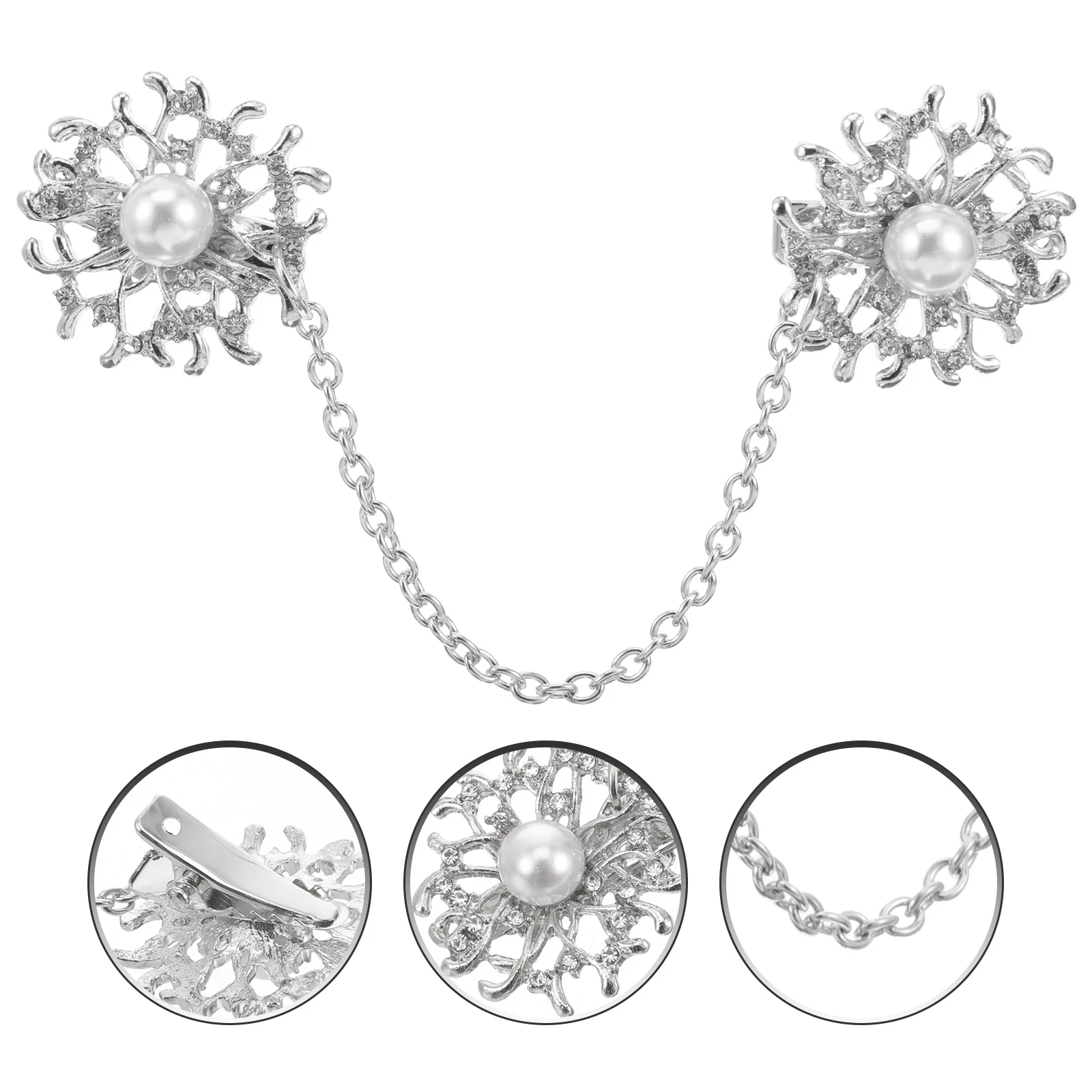 

Elegant Alloy Pearl Sweater Clips Women Cardigan Brooches Stylish Classic Design Silver Alloy Pearl Sweater Clips