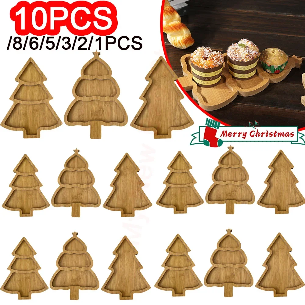 1-10PCS Christmas Dishes Wooden Serving Tray Santa Tree Shape Sushi Plate Tray  for Food Appetizers Desserts Snacks Restaurant