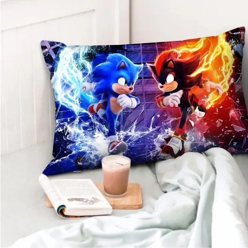 Sonics Plush Cushion Cover Pillowcase Decoration Rectangle Anime Figure Pillowslip Cover Car for Bed Room  Decoration Boys Gift