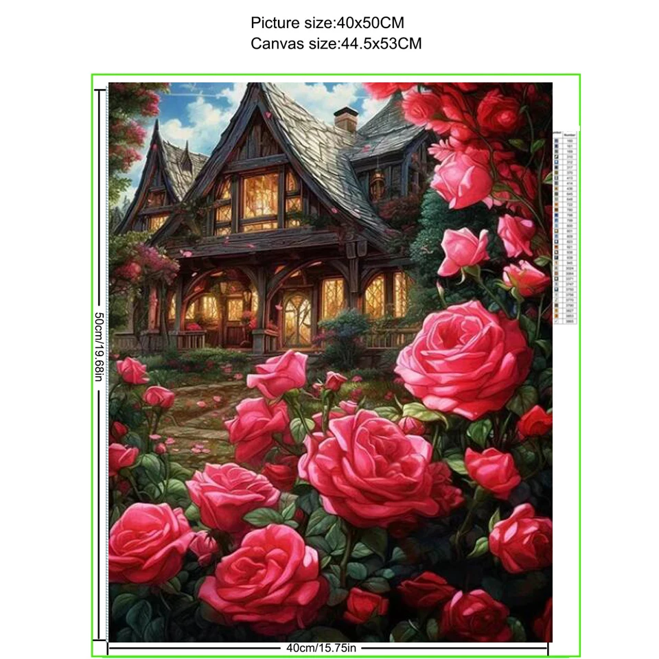 5D DIY New Diamond Painting Red Rose Manor Castle Landscape Cross Stitch Kit Diamond Mosaic Handmade Embroidery Home Decor W401