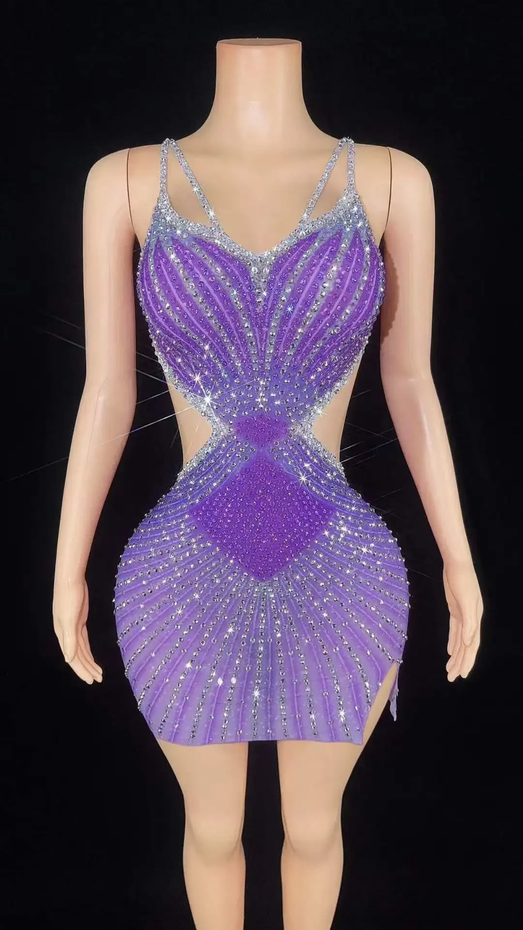 Vestido Sexy de diamantes de imitación con espalda descubierta para mujer, ropa de actuación de escenario para fiesta de cumpleaños, traje de reina de noche de verano, blanco y rosa