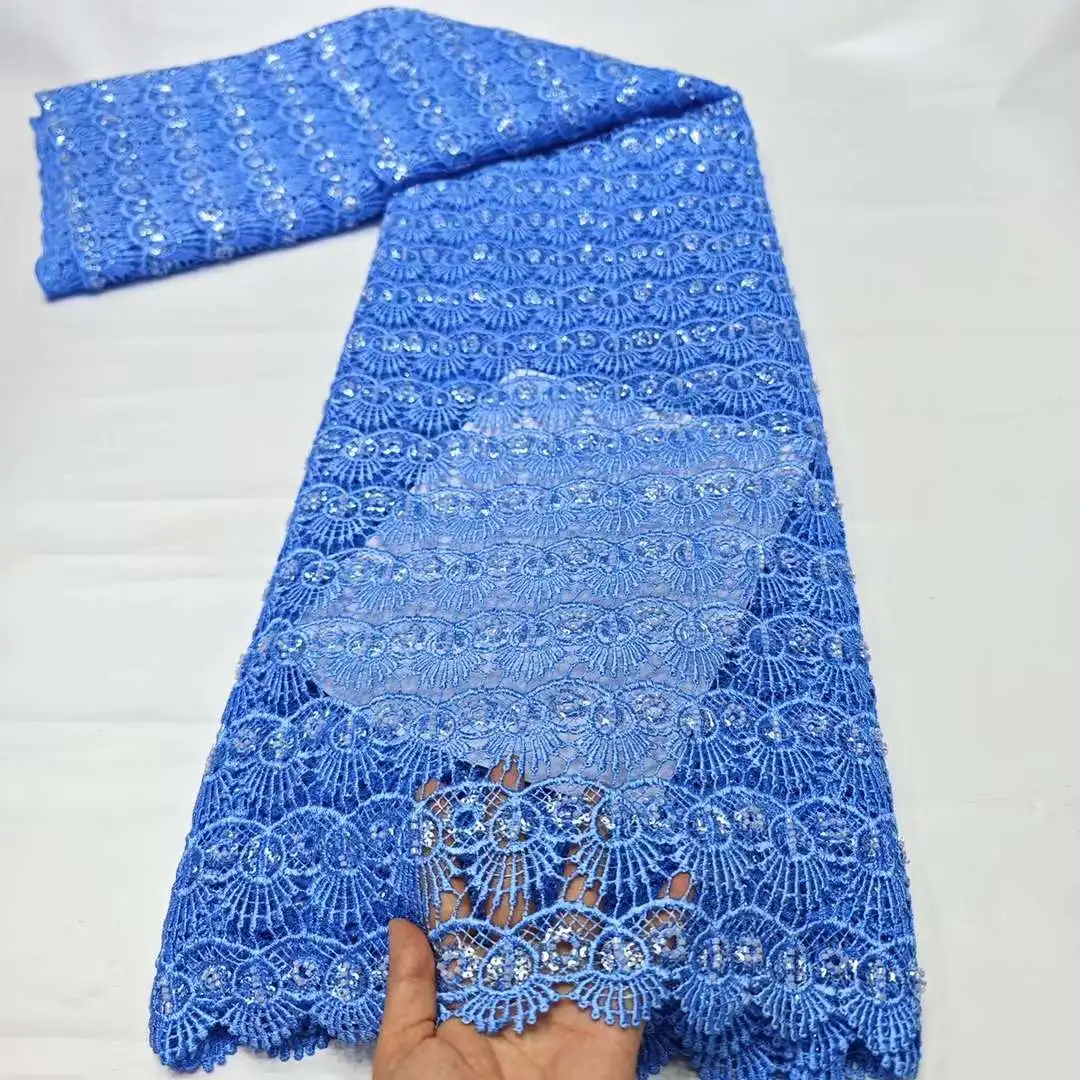 

Nigerian Water Soluble LaceFabric 2024 High Quality African Sequins Guipure Cord Lace Fabric For Women Wedding Evening Dresses