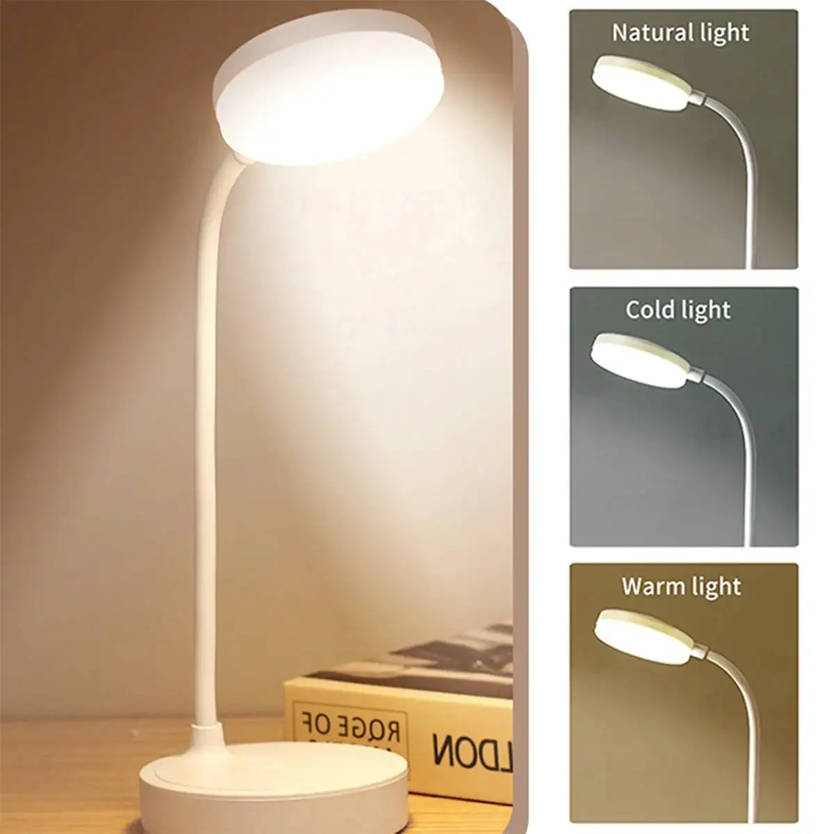 Portable LED Desk Lamp USB Wireless Charging Desk Lamp, Supports 3-Color Stepless Dimming, Eye Protection, Bedroom Bedside Lamp