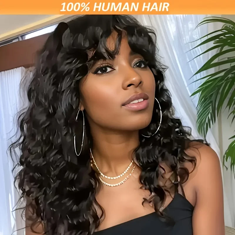 

Натуральный черный парик с волнистой стрижкой пикси, короткие кудрявые бразильские человеческие волосы Remy с челкой для женщин, полностью машинное производство, 16 дюймов