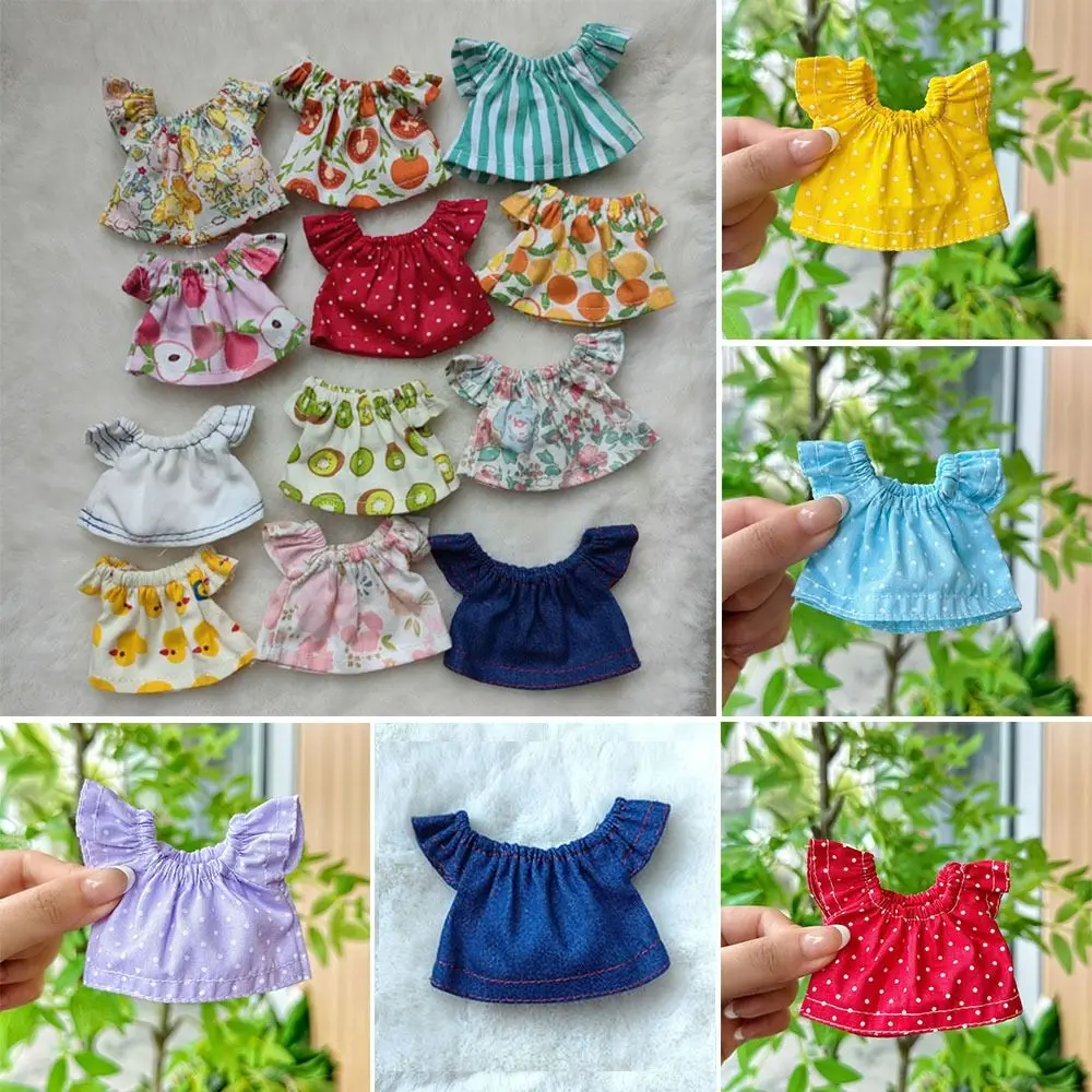 Fashion Doll Jeans Dresses Multistyles Casual Wears Cotton Doll Tops Dot Printed Dresses for 10cm Cotton Dolls High Quality