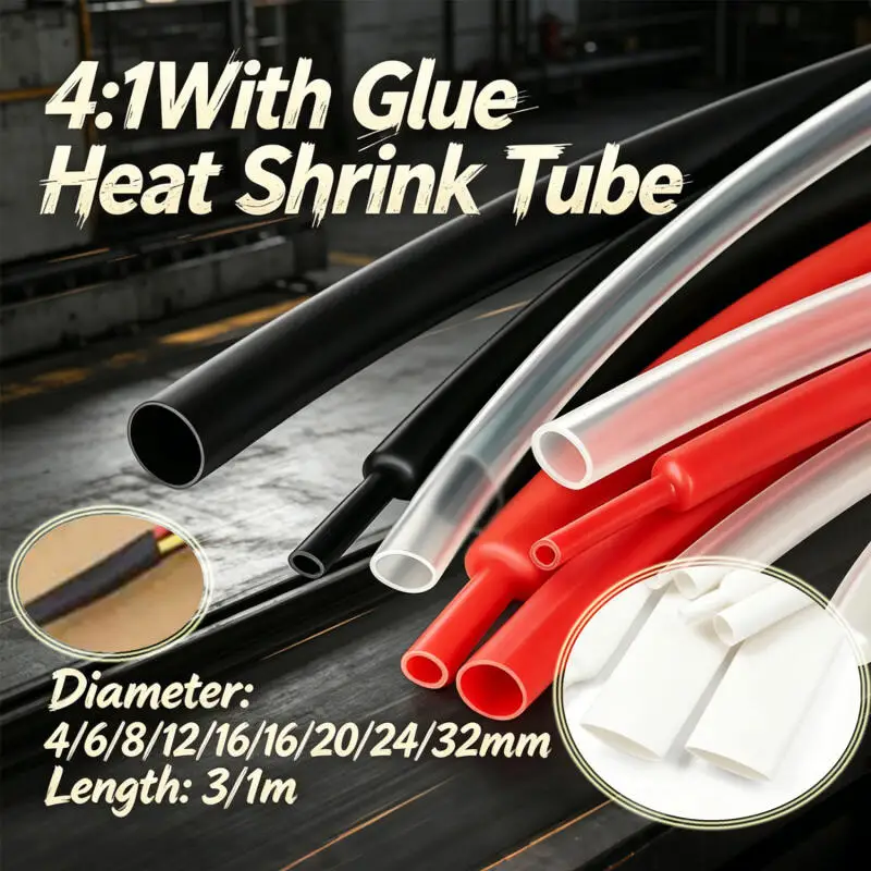 4:1 Shrink Ratio Heat Shrink Tubing 2m/1m, Wire Insulation and Wiring Accessories, Black, Red, White, Clear