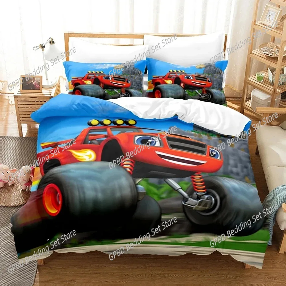 

Blaze Cartoon Monster Machines Bedding Set,Duvet Cover Bed Set Quilt Cover Pillowcase,King Queen Twin Size Boys Girls Adults